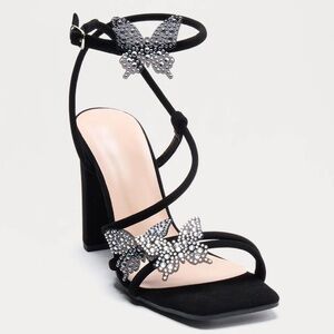 Asya Butterfly Ankle Strap Heels 8 Women Rhinestone